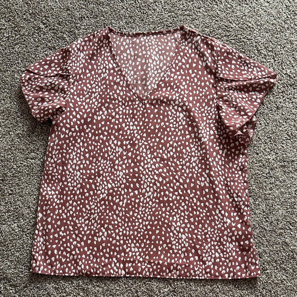 SHEIN Brown and White Patterned Blouse